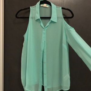 F21 chiffon open shoulder top